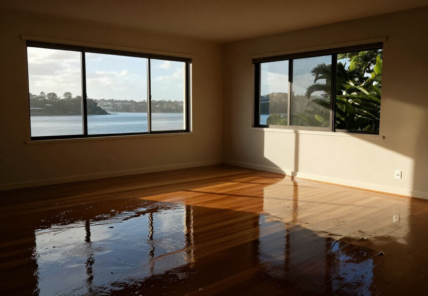 Flooded living room in Pitt Town Bottoms before restoration